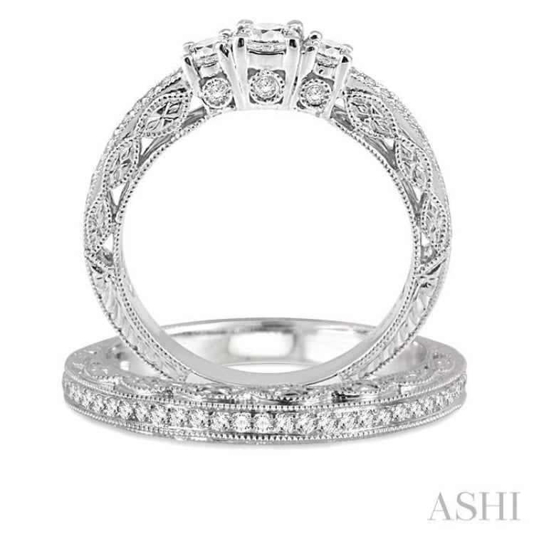 Round Shape Past Present & Future Diamond Wedding Set