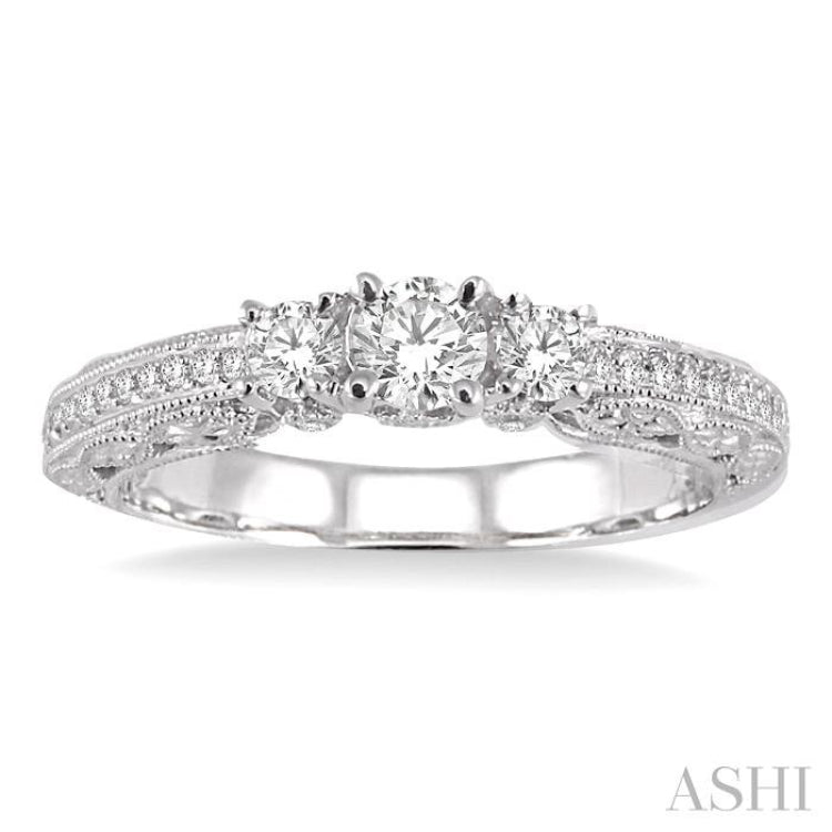 Round Shape Past Present & Future Semi-Mount Diamond Engagement Ring