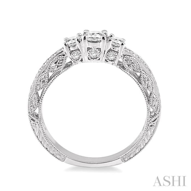 Round Shape Past Present & Future Semi-Mount Diamond Engagement Ring