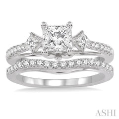 Princess Shape Past Present & Future Diamond Wedding Set