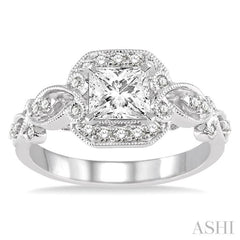 Princess Shape Halo Diamond Engagement Ring