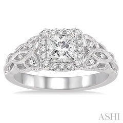 Princess Shape Halo Diamond Engagement Ring