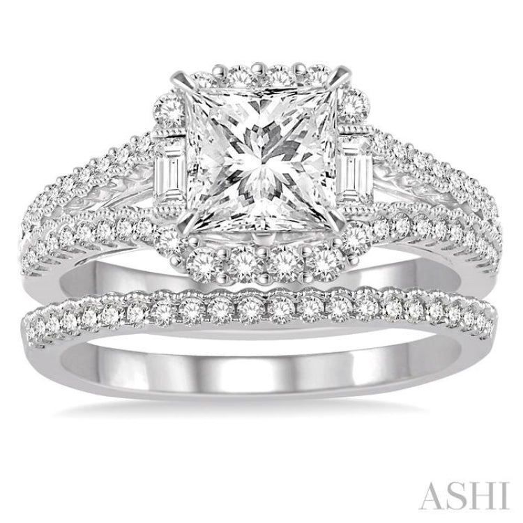 Princess Shape Halo Diamond Wedding Set