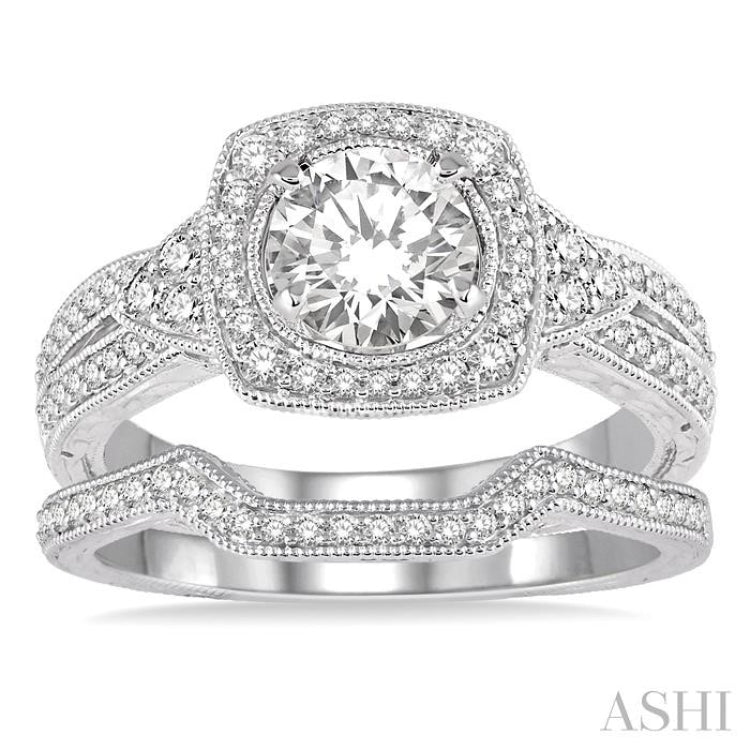 Round Shape Halo Diamond Wedding Set