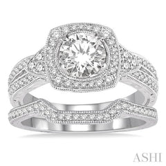 Round Shape Halo Diamond Wedding Set