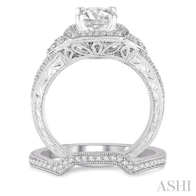 Round Shape Halo Diamond Wedding Set