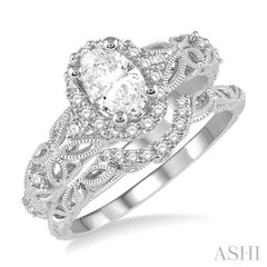 Oval Shape Halo Diamond Wedding Set