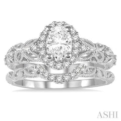 Oval Shape Halo Diamond Wedding Set