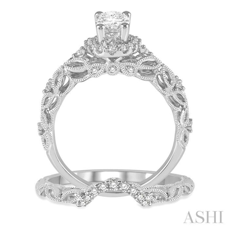 Oval Shape Halo Diamond Wedding Set