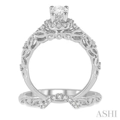 Oval Shape Halo Diamond Wedding Set