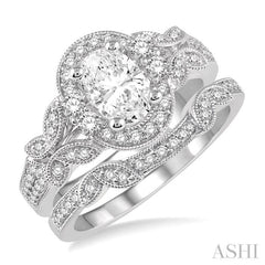 Oval Shape Halo Diamond Wedding Set