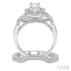 Oval Shape Halo Diamond Wedding Set