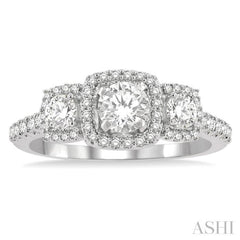 Round Shape Past Present & Future Semi-Mount Halo Diamond Engagement Ring