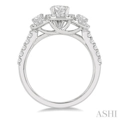 Round Shape Past Present & Future Semi-Mount Halo Diamond Engagement Ring