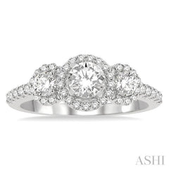 Round Shape Past Present & Future Semi-Mount Halo Diamond Engagement Ring