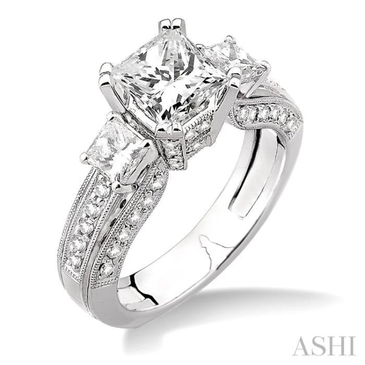 Princess Shape Past Present & Future Semi-Mount Diamond Engagement Ring