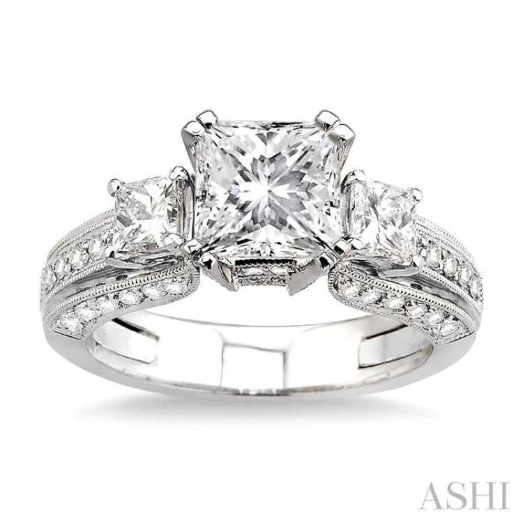 Princess Shape Past Present & Future Semi-Mount Diamond Engagement Ring