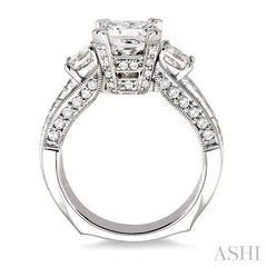 Princess Shape Past Present & Future Semi-Mount Diamond Engagement Ring