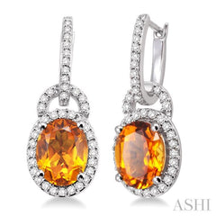 Oval Shape Gemstone & Halo Diamond Earrings