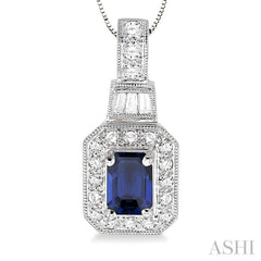 Emerald Shape Gemstone & Halo Diamond Pendant