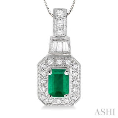 Emerald Shape Gemstone & Halo Diamond Pendant