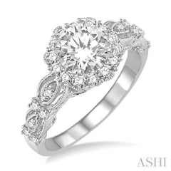 Round Shape Semi-Mount Halo Diamond Engagement Ring