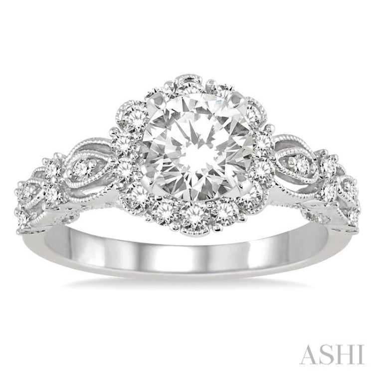 Round Shape Semi-Mount Halo Diamond Engagement Ring