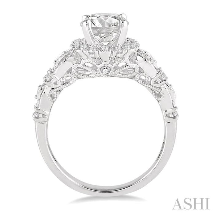 Round Shape Semi-Mount Halo Diamond Engagement Ring