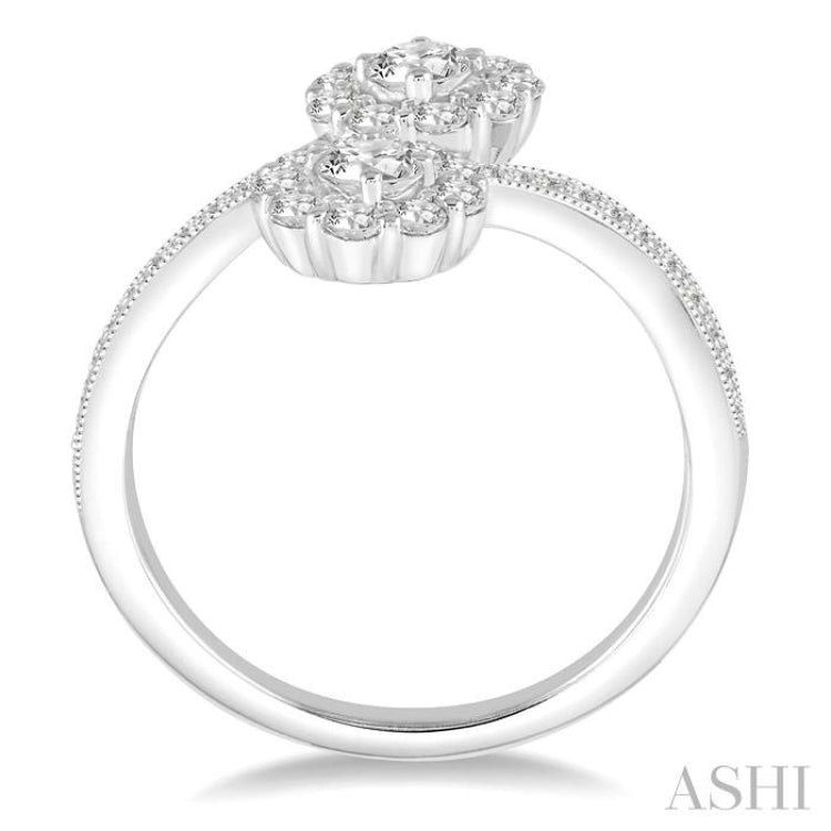 2 Stone Halo Diamond Fashion Open Ring