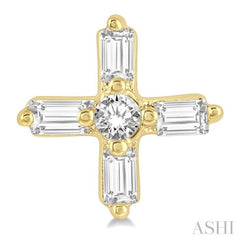 1/10 Ctw Greek Cross Baguette and Round Cut Diamond Petite Earrings in 10K Yellow Gold