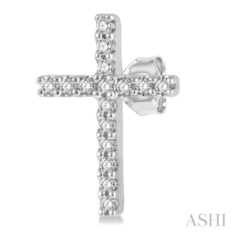 1/10 Ctw Cross Round Cut Diamond Petite Fashion Earrings in 10K White Gold