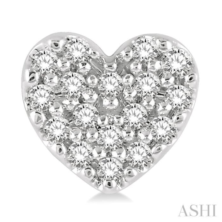 1/10 Ctw Heart Charm Round Cut Diamond Petite Fashion Earrings in 10K White Gold