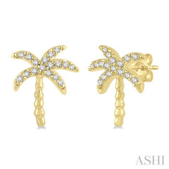 1/10 Ctw Palm Tree Round Cut Diamond Petite Fashion Earrings in 10K Yellow Gold