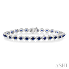 Oval Shape Gemstone & Halo Diamond Tennis Bracelet