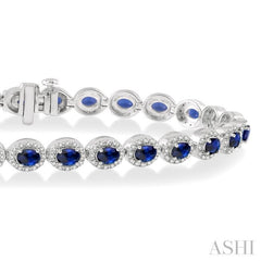 Oval Shape Gemstone & Halo Diamond Tennis Bracelet