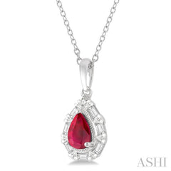 Pear Shape Gemstone & Baguette Halo Diamond Pendant