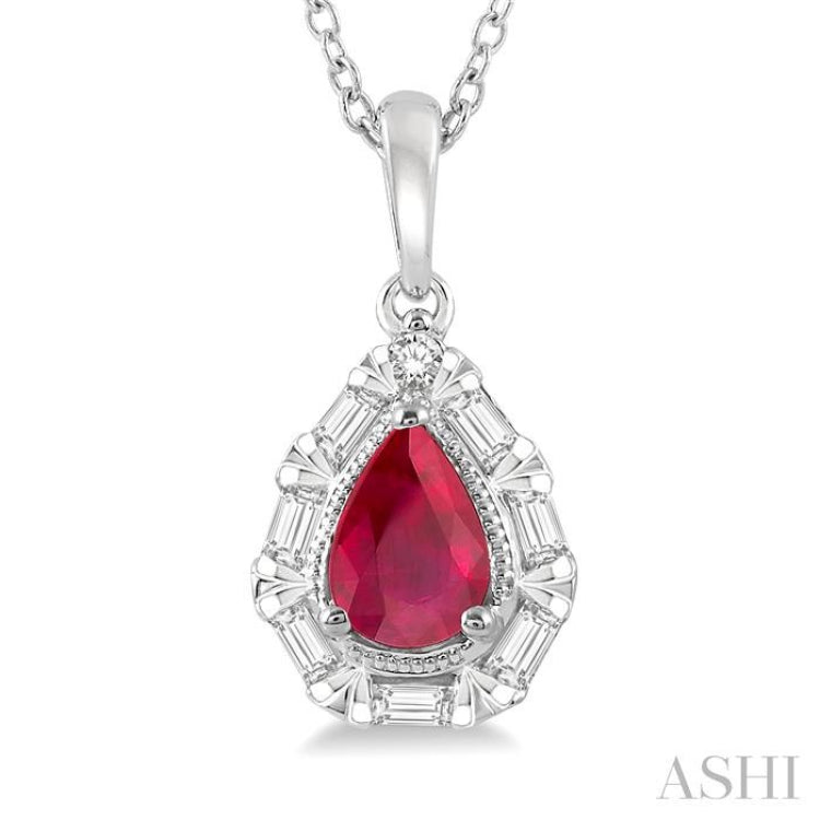 Pear Shape Gemstone & Baguette Halo Diamond Pendant