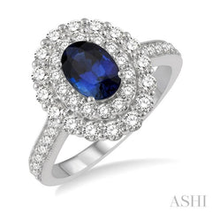 Oval Shape Gemstone & Halo Diamond Ring