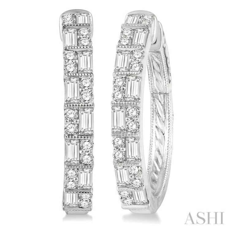 Double Row Baguette Diamond Hoop Earrings