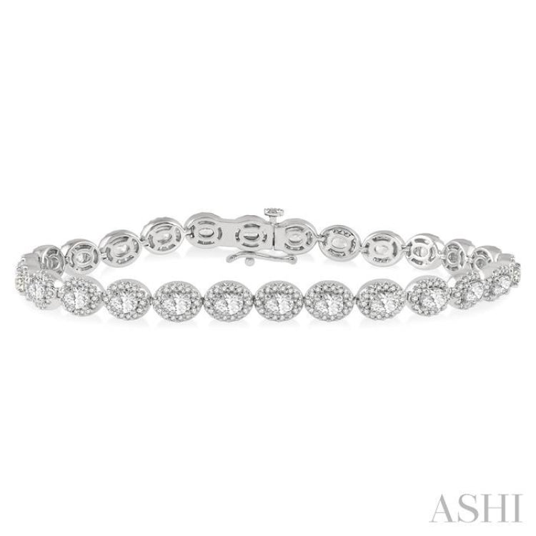 Oval Shape Halo Diamond Tennis Bracelet