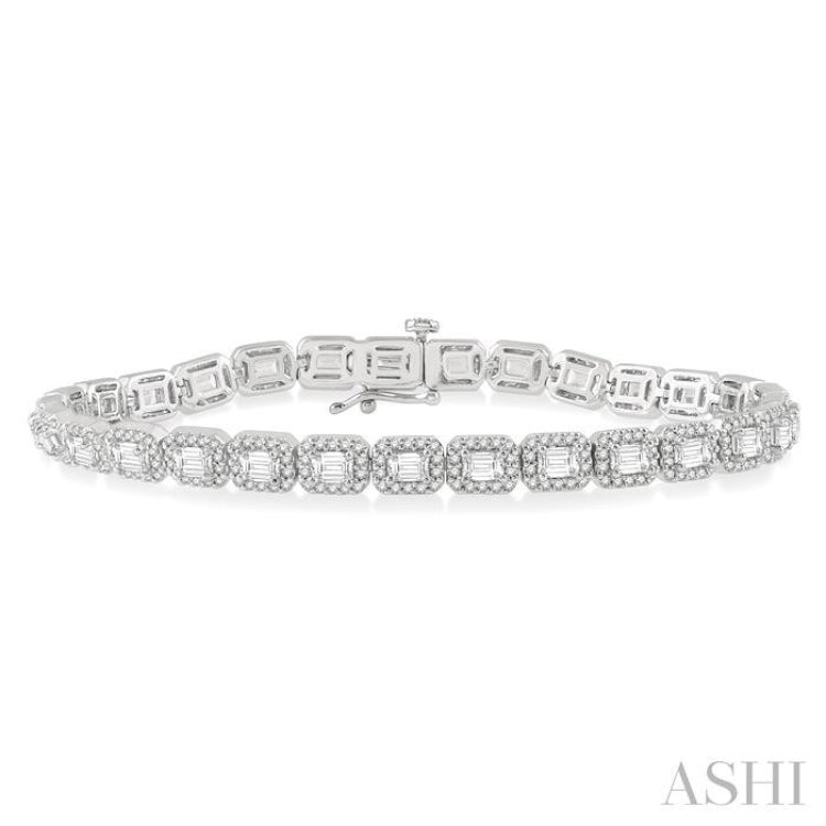 Emerald Shape Halo Diamond Tennis Bracelet