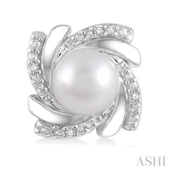 6x6 MM Round Shape Cultured Pearls and 1/50 Ctw Swirl Round Cut Diamond Earrings in Sterling Silver