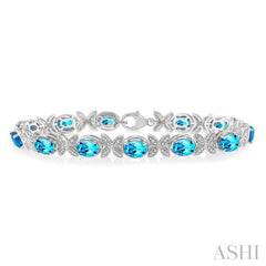 Silver Oval Shape Gemstone & Diamond Bracelet