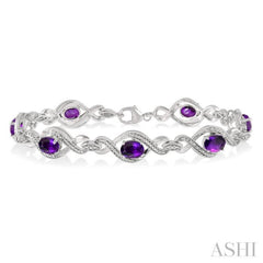 Silver Oval Shape Gemstone & Diamond Bracelet