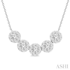 Round Shape 5 Stone Lovebright Essential Diamond Smile Necklace