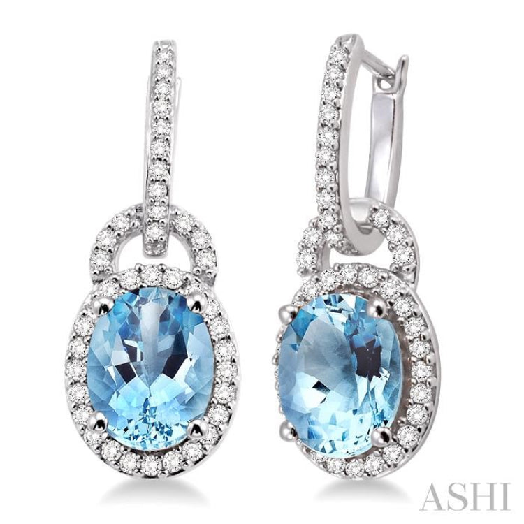 Oval Shape Gemstone & Halo Diamond Earrings