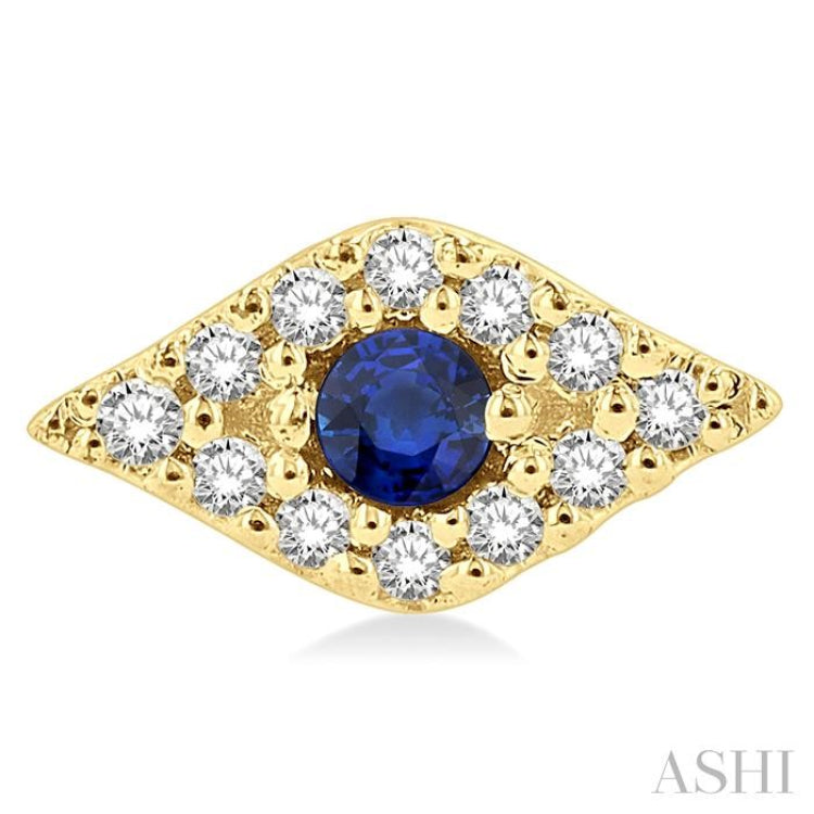 2.0 MM Round Cut Sapphire and 1/10 Ctw Evil Eye Round Cut Diamond Precious Petite Fashion Earrings in 10K Yellow Gold