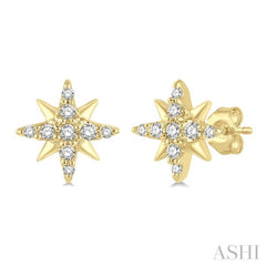 1/10 Ctw Star Round Cut Diamond Petite Earrings in 10K Yellow Gold