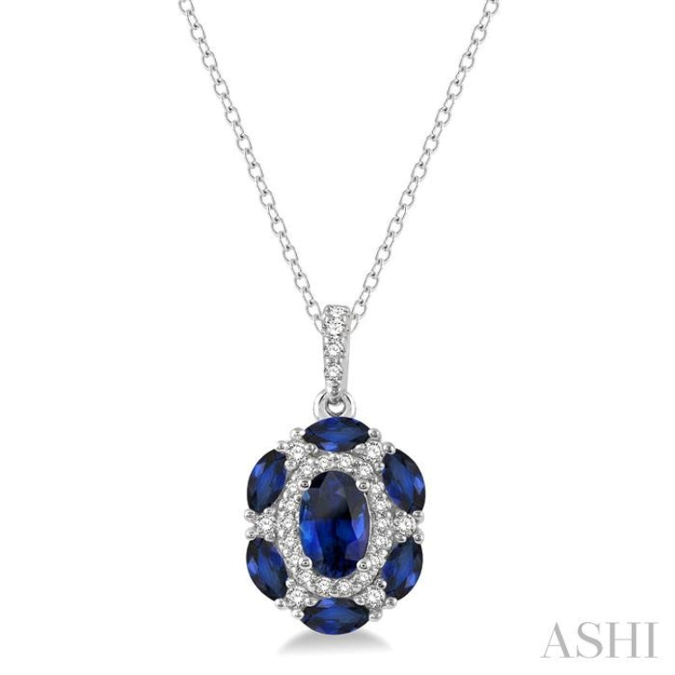 Oval Shape Gemstone & Halo Diamond Pendant