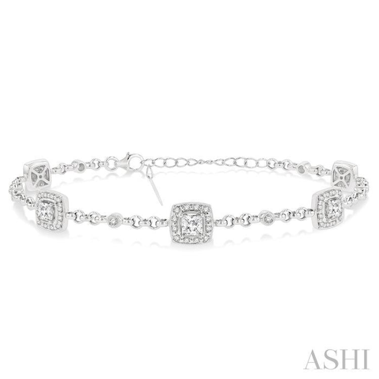 Princess Shape Halo Diamond Chain Bracelet